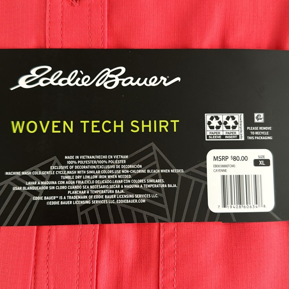 Eddie Bauer woven tech shirt, Fishing shirt, Coral, new with tags - Picture 6 of 6